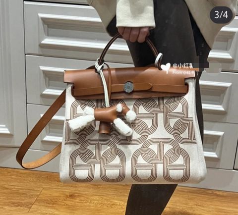 Túi xách nữ Hermes* canvas hoạ tiết dùng 2 mặt