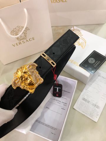 Belt nam VERSACE* mặt logo vàng nạm đá dây da bò dập hoạ tiết đẹp SIÊU CẤP