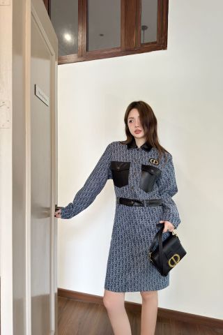 Váy jeans nữ Di*or* hoạ tiết oblique pha da đen đẹp cao cấp