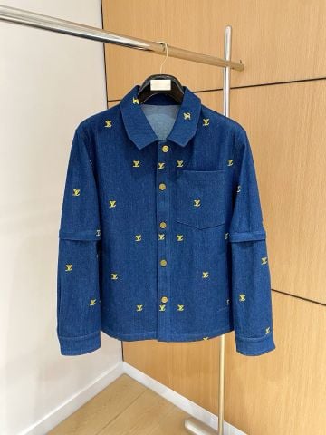 Áo khoác nam L*V denim thêu hoạ tiết Logo đẹp mẫu mới VIP 1:1