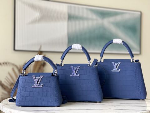 Túi xách nữ LV* vân cá sấu lỳ màu xanh dương mặt logo cũng được nạm đá xanh tỉ mỉ đẹp sang VIP 1:1