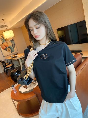 Áo phông nữ CHANEL* logo và viền ống tay pha xích đẹp độc cao cấp