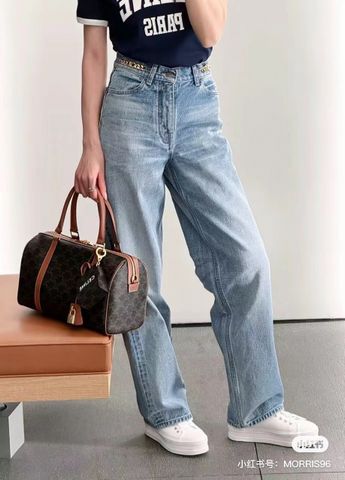 Quần jeans nữ ce*line* ống đứng cạp xích vàng đẹp VIP 1:1