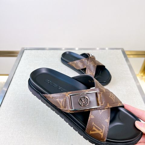 Dép nam L*V quai hoạ tiết Monogram đan chéo cao cấp