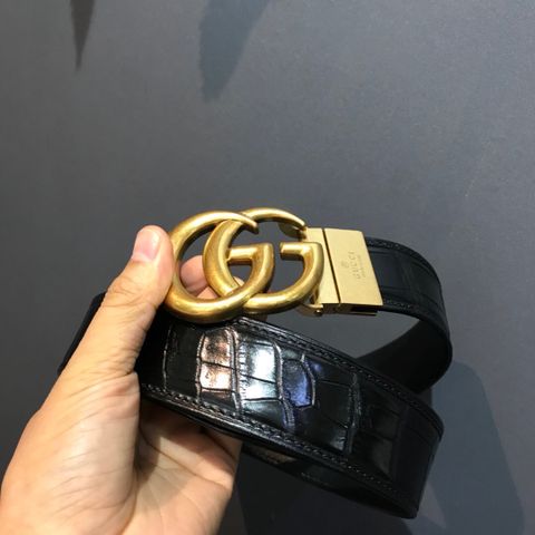 Belt nam GUCCI dây vân cá sấu mặt vàng đồng