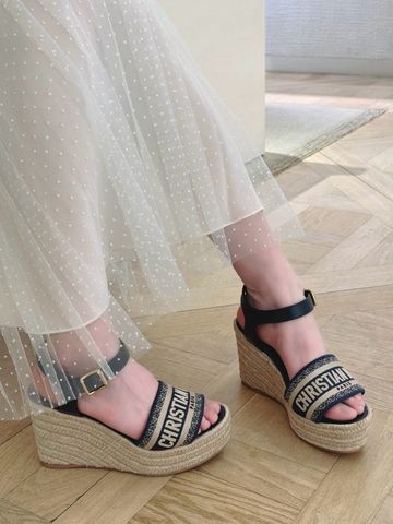 Sandal nữ Di*or*  Wedge Espadrille Đế xuồng cói