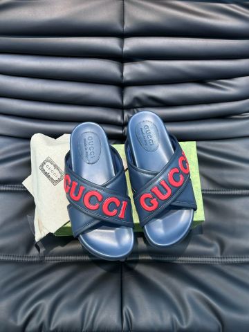 Dép GUCCI* nam nữ quai da bò phối chữ màu đẹp SIÊU CẤP