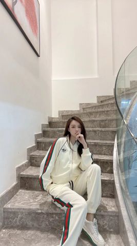 Bộ thể thao nữ GUCCI* x adidas cao cấp màu xanh và trắng