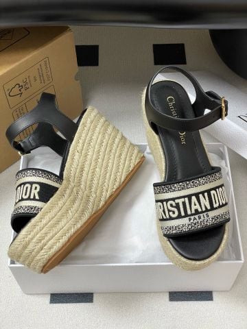 Sandal nữ Di*or*  Wedge Espadrille Đế xuồng cói
