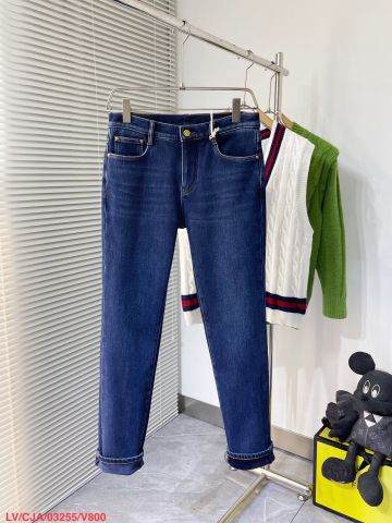 Quần jeans nam LV* màu xanh đơn giản nhã nhặn lót nhung ấm chất đẹp