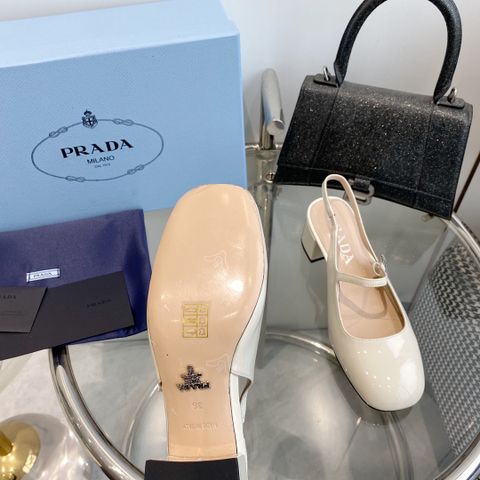 Giày nữ PRADA* da bóng gót vuông cao 5cm dáng đẹp sang VIP 1:1