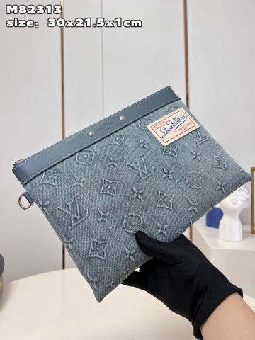 Clutch L*V nam nữ 30cm denim hoạ tiết Monogram nổi đẹp