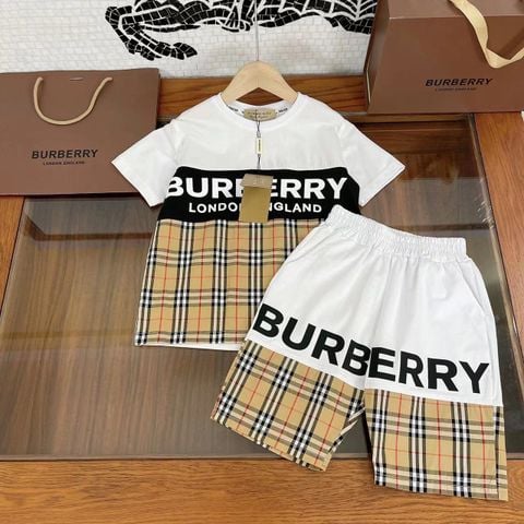 Bộ phông quần ngố Burberry* kẻ cho bé trai bé gái size 100-150cm