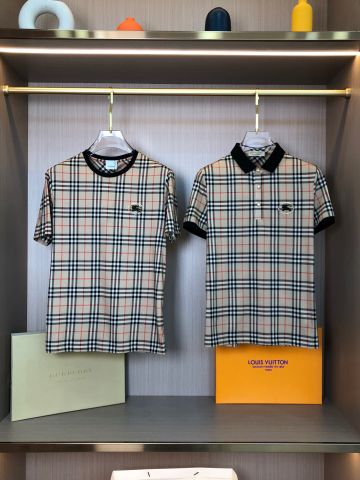 Áo phông nam BURBERRY* có cổ và cổ tròn kẻ đẹp SIÊU CẤP