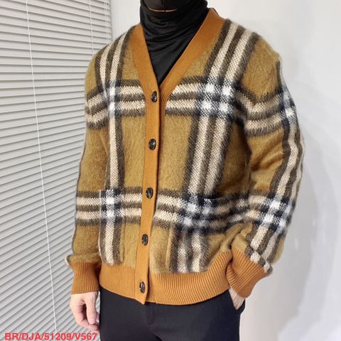 Áo len nam nữ Burberry* cài khuy kẻ nâu đẹp SIÊU CẤP