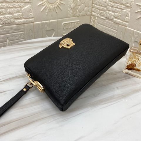 Clutch VERSACE* nam nữ khoá số logo vàng da bò togo mềm đẹp 28cm