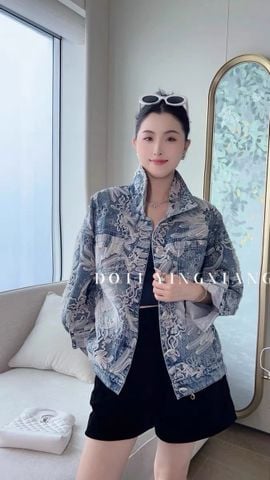 Áo khoác jeans nữ Di*or* hoạ tiết hàng đồng cao cấp