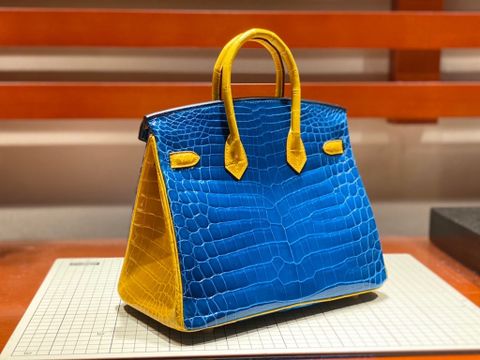 Túi xách nữ Hermes* birkin 25cm cá sấu bóng phối 2 màu đẹp sang SIÊU CẤP độc đáo