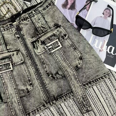 Chân váy nữ FENDI*  denim acid wash dáng A