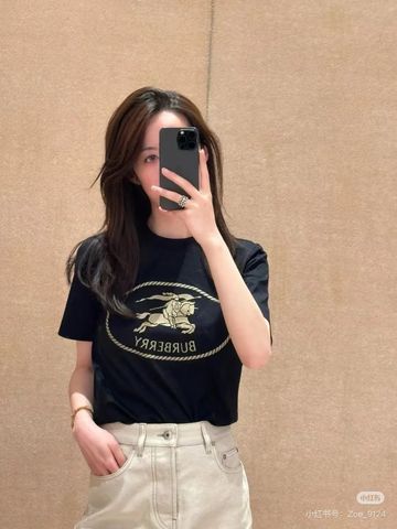 Áo phông nữ Burberry* thêu ngựa chiến binh đẹp 3 màu