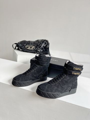 Giày thể thao nữ chanel* cao cổ chất vải denim in hoạ tiết đẹp độc VIP 1:1