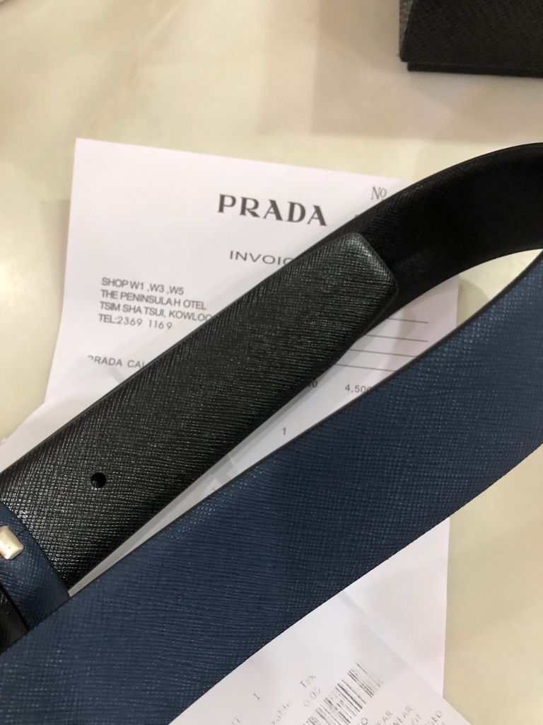 Belt nam PRADA* mặt vuông dây da nhám dùng cả hai mặt dây đẹp tiện cao –  lien fashion