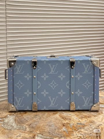 Túi hộp L*V nam nữ  Petite Malle Monogram Denim xanh pastel