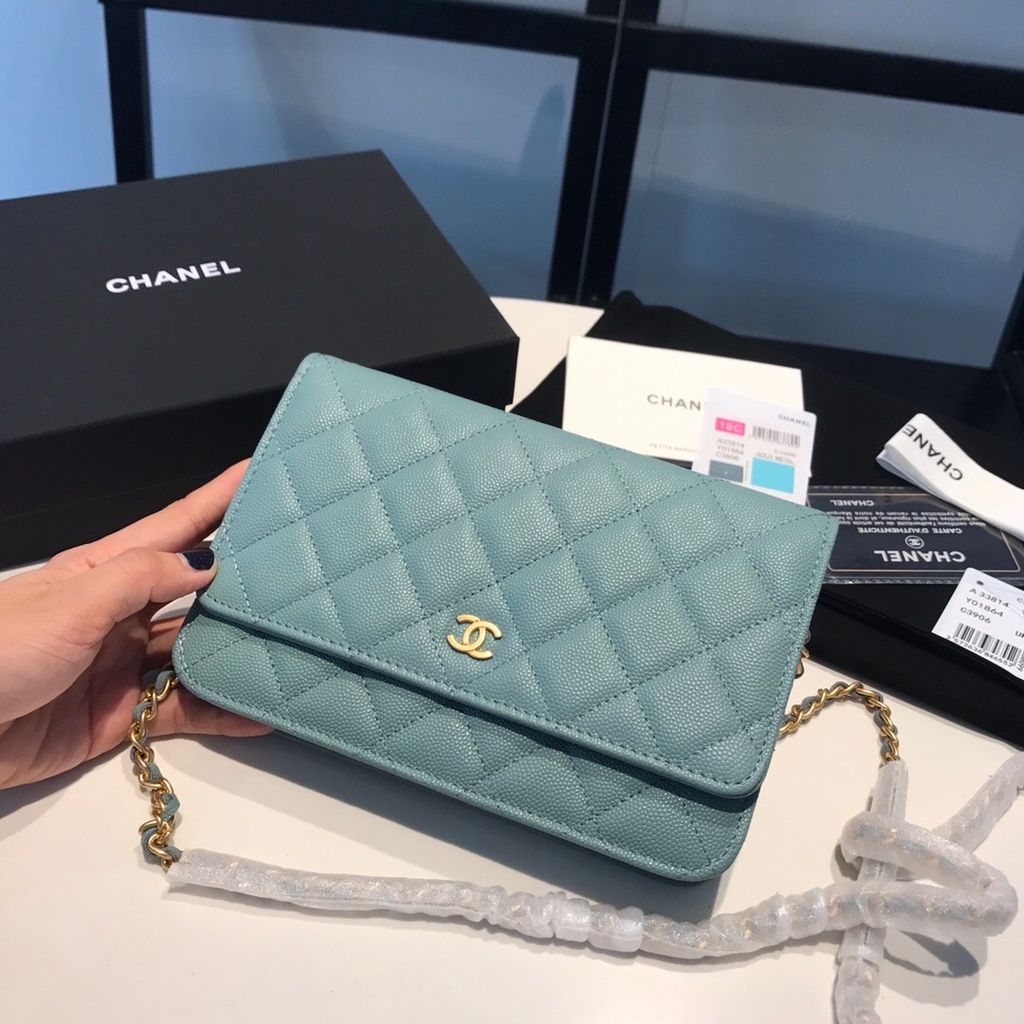 Chanel Green Perforated Quilted Lambskin Leather WOC Clutch Bag  Yoogis  Closet