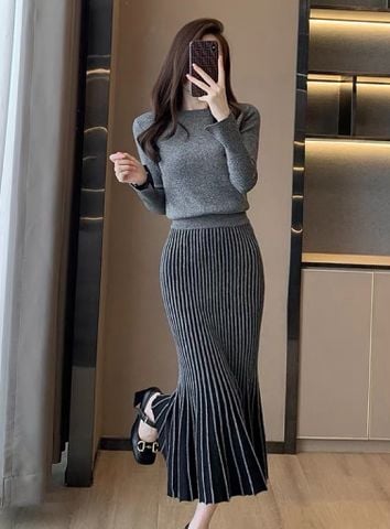 Váy Len Bầu Thu Đông Dáng Dài Botton Dress | Co Giãn Thoải Mái – L'AMME