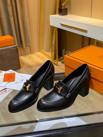 Giày cao gót Hermes* SIÊU CẤP gót vuông 8,5cm da bò lỳ cao cấp dáng đẹp sang thanh lịch