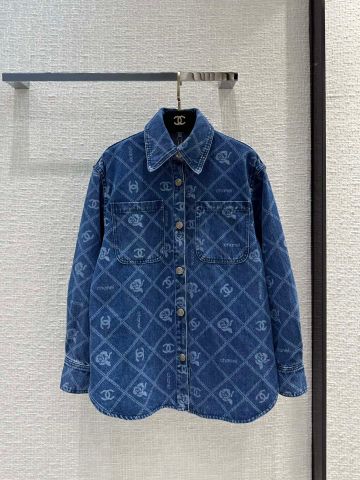 Sơ mi denim chanel* hoạ tiết logo dáng rộng SIÊU CẤP