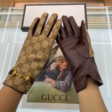 Găng tay nữ GUCCI* hoạ tiết logo nâu phối da cừu mềm đẹp SIÊU CẤP