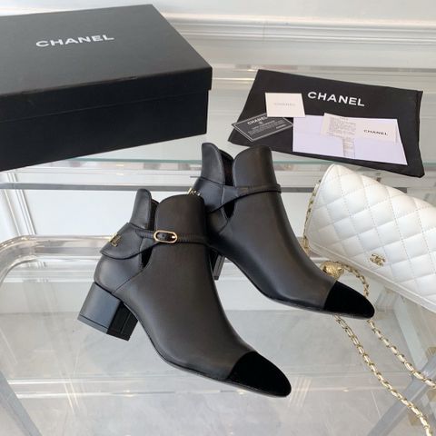 Boot chanel* cổ thấp da bò lỳ gót vuông cao 5,5cm đẹp sang VIP 1:1