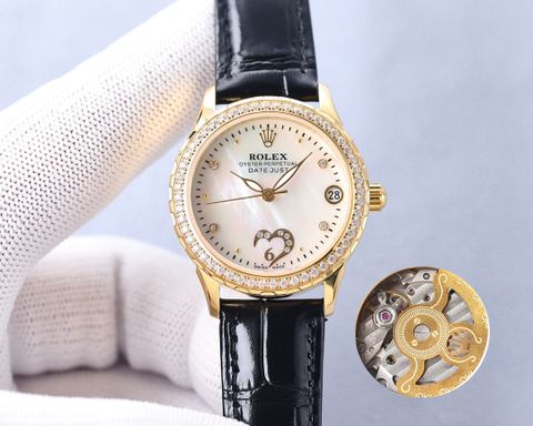 Đồng hồ nữ rolex* dây da máy cơ viền kim cao cấp