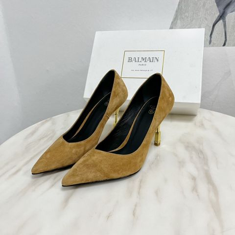 Giày cao gót BALMAIN* da bò lộn gót cao 9cm trạm vân si vàng đẹp sang độc đáo SIÊU CẤP