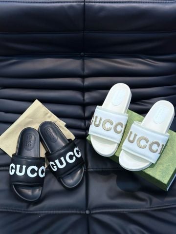 Dép GUCCI* nam nữ quai da bò phối chữ màu đẹp SIÊU CẤP