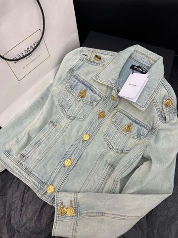 Áo khoác jeans nữ BALMAIN* khuy vàng đẹp sang SIÊU CẤP