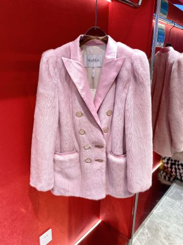 Áo khoác lông thú cổ vest màu hồng kiểu độc SIÊU CẤP