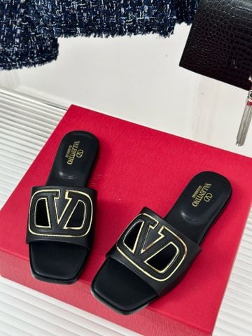 Dép nữ VALENTINO* quai da bò dập logo viền vàng đẹp sang VIP 1:1