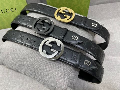 Belt nam GUCCI* bản 4cm dây da bò dập hoạ tiết Logo