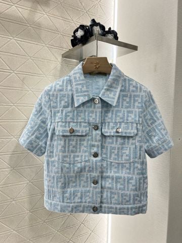 Bộ áo quần short jeans FENDI* hoạ tiết logo xanh đẹp cao cấp
