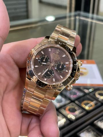 Đồng hồ nam rolex* dây kim loại vàng hồng mặt nâu cafe Phiên bản mạ vàng 18K