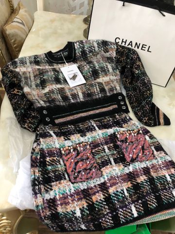 Bộ váy len rời chanel* hoạ tiết kẻ màu đẹp SIÊU CẤP