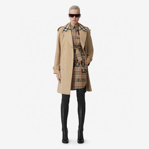 Áo măng tô nữ Burberry* chất kaki xịn mịn lót cổ phối kẻ đẹp sang