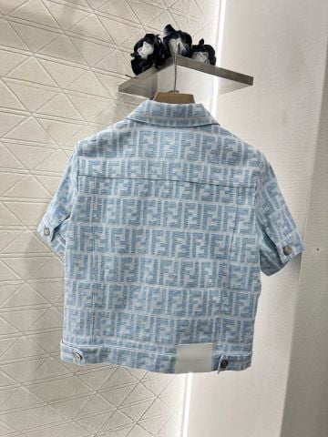 Bộ áo quần short jeans FENDI* hoạ tiết logo xanh đẹp cao cấp