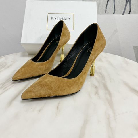 Giày cao gót BALMAIN* da bò lộn gót cao 9cm trạm vân si vàng đẹp sang độc đáo SIÊU CẤP