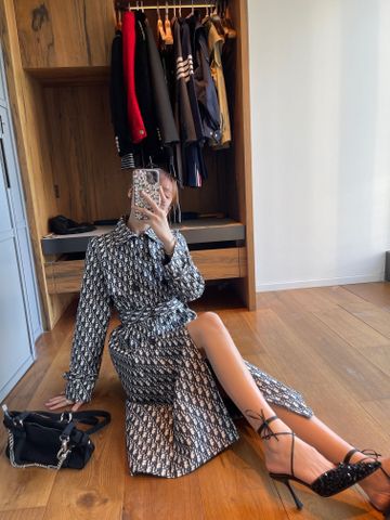 Áo măng tô nữ Dior* hoạ tiết oblique đẹp sang VIP 1:1