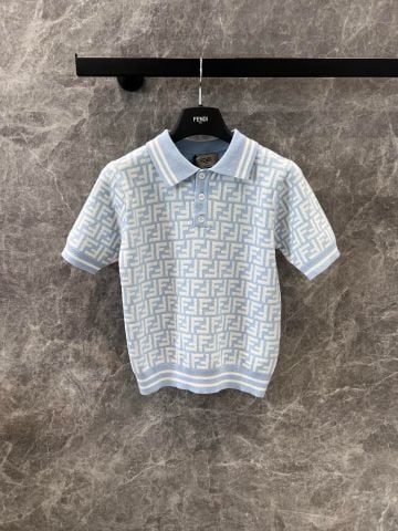 Áo polo len nữ FENDI* hoạ tiết logo xanh nhạt đẹp cao cấp