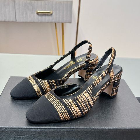 Giày cao gót CHNEL* cao 6,5cm chất vải tweed