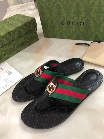 Dép tông nam nữ GUCCI* đế dập hoạ tiết Logo quai vải dù logo vàng cao cấp